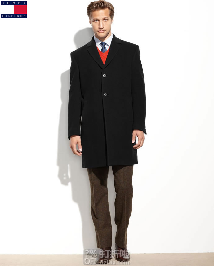Tommy Hilfiger 汤米希尔费格 羊绒羊毛混纺 单排扣男式大衣 38码1.6折$79.31 海淘转运到手约￥711