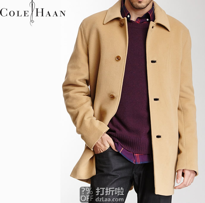 Cole Haan 可汗 经典款 羊毛呢男式大衣 S码2.2折2.78 海淘转运到手约￥1082