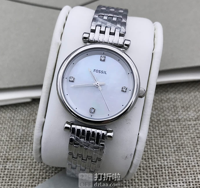 Fossil 化石 Mini Carlie系列 简约贝母纤薄镶水钻 女式石英手表 ES4430 5.1折.29 海淘转运关税补贴到手约¥501 天猫¥790