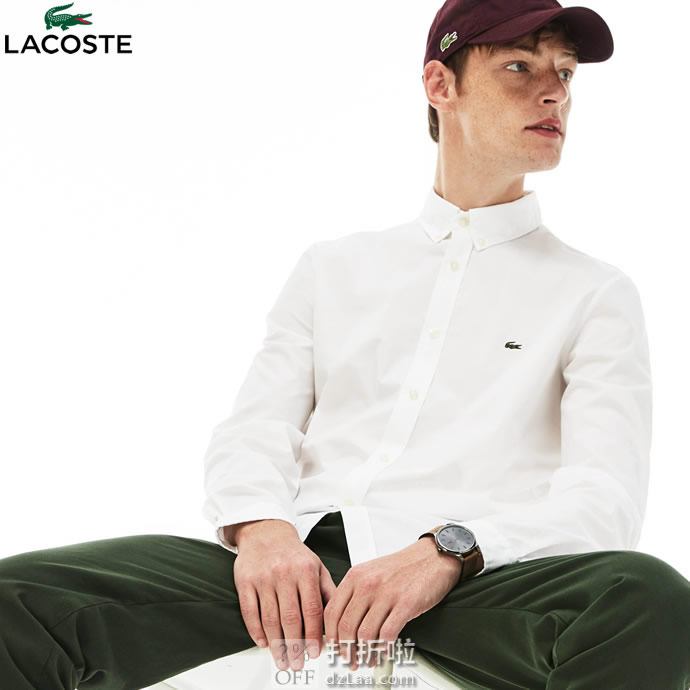 LACOSTE 法国鳄鱼 修身款 弹力棉 男式长袖衬衫 5折.99 海淘转运到手约￥359