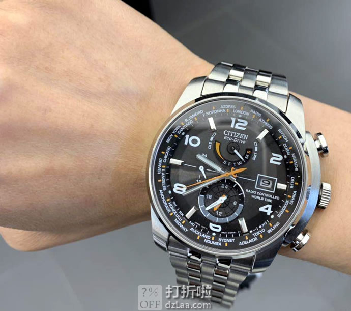 金盒特价 可收秋波 CITIZEN 西铁城 AT9010-52E 光动能 五局电波世界时 男式手表 3.1折9.99史低 海淘关税补贴到手约￥1541 国内￥3239