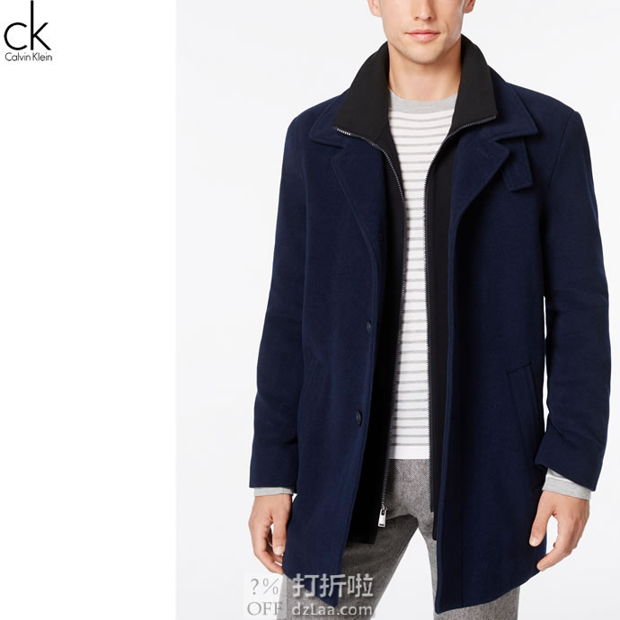 Calvin Klein 卡尔文克莱因 CK 羊毛呢 中长款 男式保暖大衣外套 3.6折$141.19 海淘转运到手约￥1108