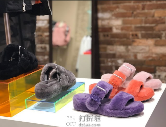 UGG Fuzz Yeah 毛茸可调节搭扣 女式凉拖鞋 36码6.1折.42 海淘转运到手约¥354 天猫¥760
