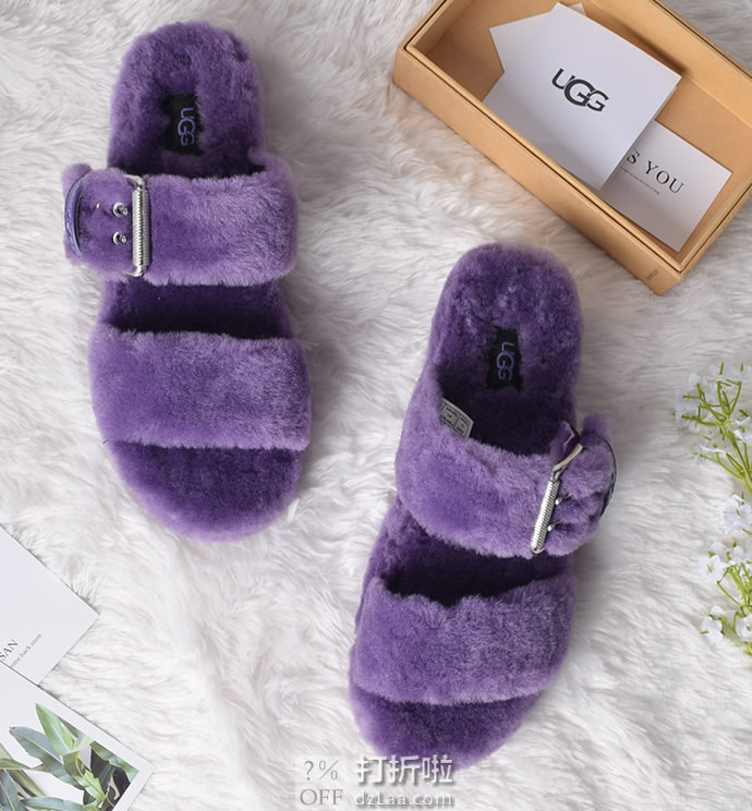 UGG Fuzz Yeah 毛茸可调节搭扣 女式凉拖鞋 36码6.1折.42 海淘转运到手约¥354 天猫¥760