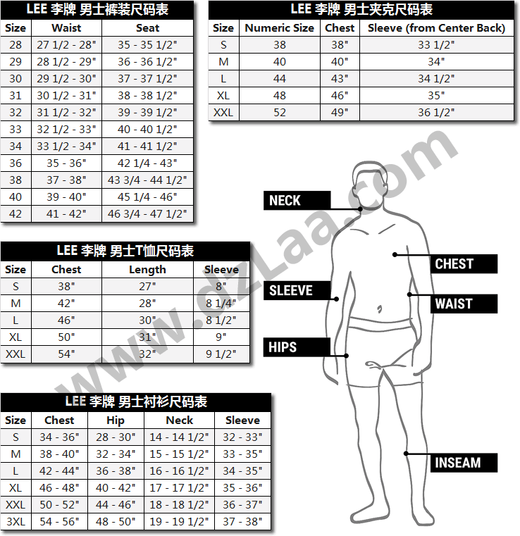 LEE男装尺码表,李牌男装尺码表 LEE 李牌 加绒保暖 男式宽松直筒牛仔裤 优惠券折后.27 海淘转运到手约¥167